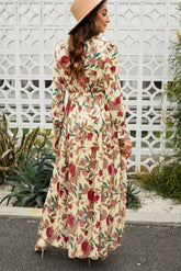 Floral Frill Trim Flounce Sleeve Plunge Maxi Dress OutfitFlow